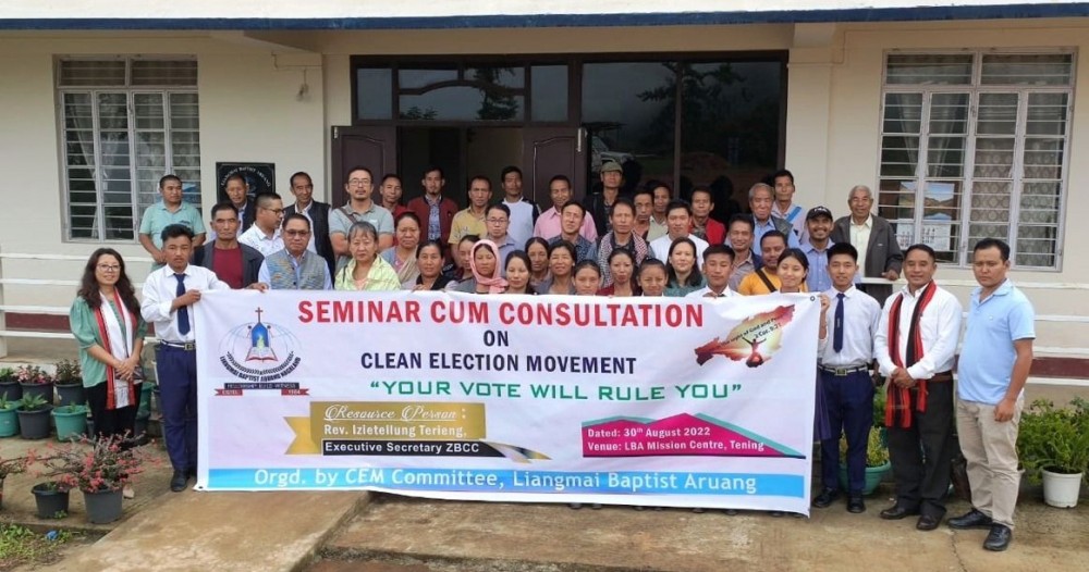 Participants during the Tening Clean election seminar cum consultation programme at Liangmai Baptist Association Mission Centre, Tening on August 30. (DIPR Photo)